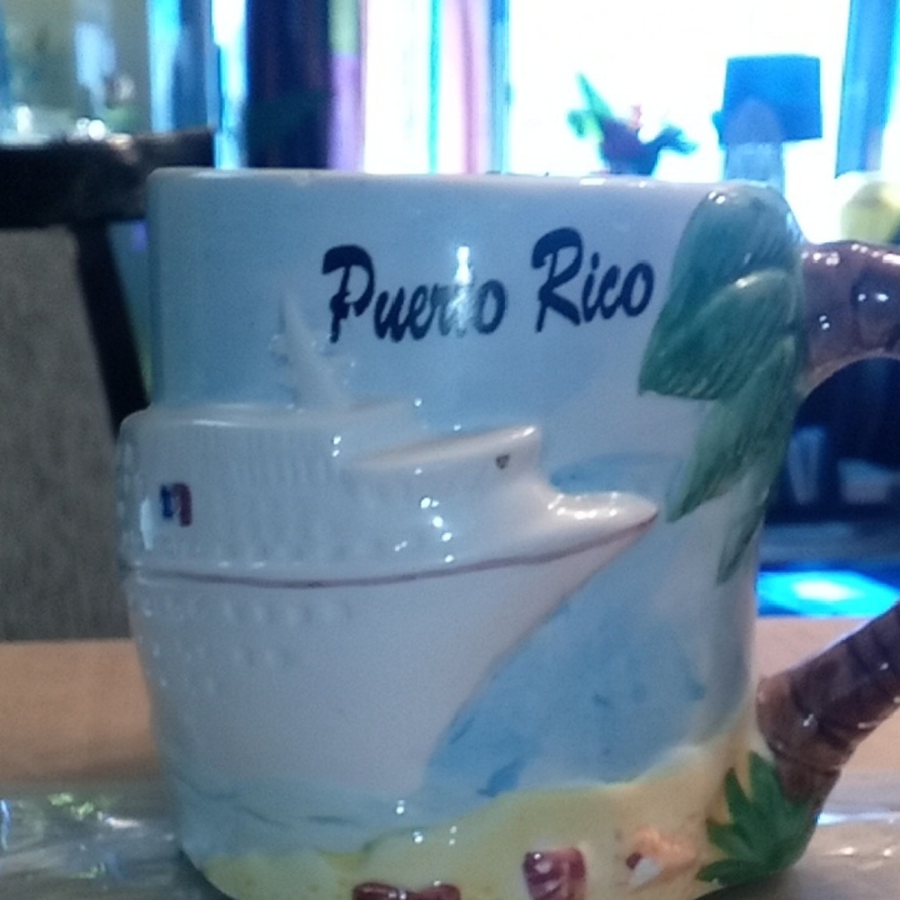 Puerto Rico Souvenir Mug with Palm Tree Handle